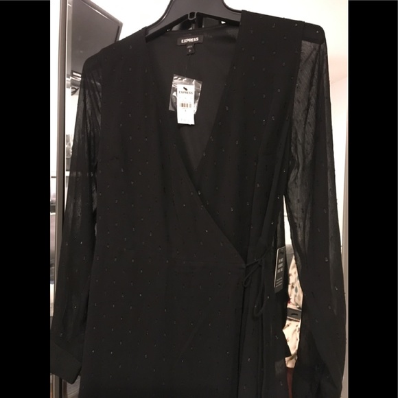 Metallic Clip Dot Ruffle Hem Wrap Midi Dress - Picture 9 of 11